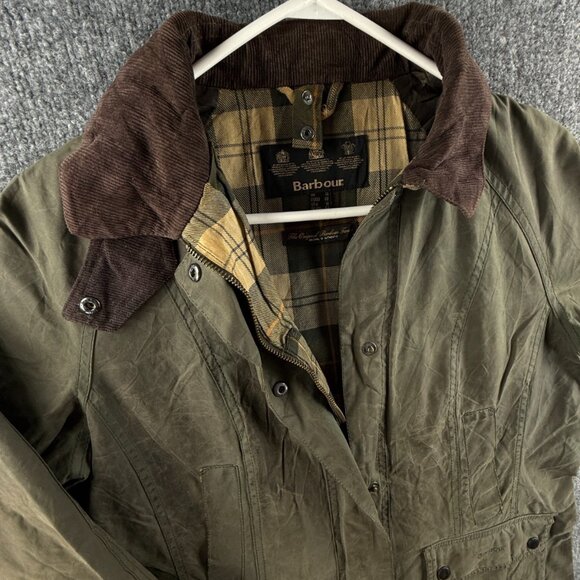 Barbour Beadnell Ladies Waxed Jacket Women Full Zip Green Size 10 USA Lined - Picture 2 of 16